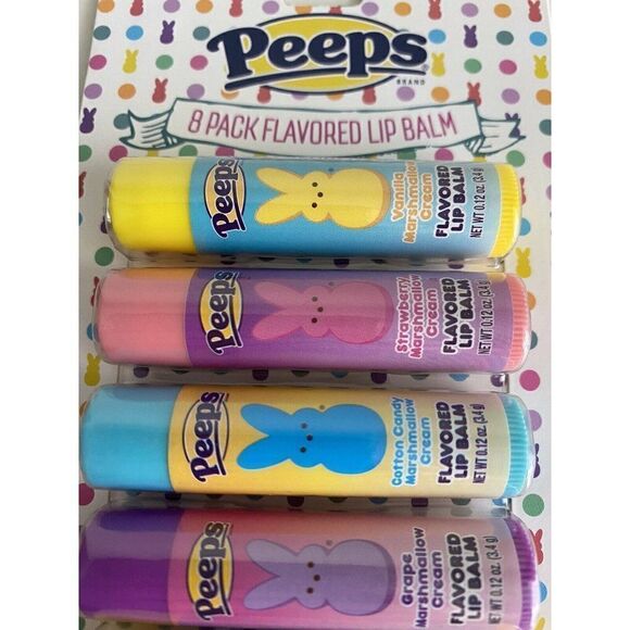 8 Pack Peeps Flavored Lip Balm Easter Basket Stuffer Cotton Candy Vanilla Grape - Picture 3 of 13